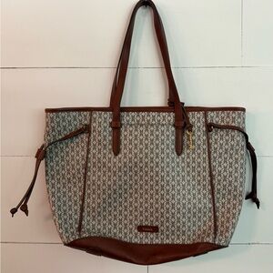 Fossil Brown and Cream Tote Bag with Leather Accents